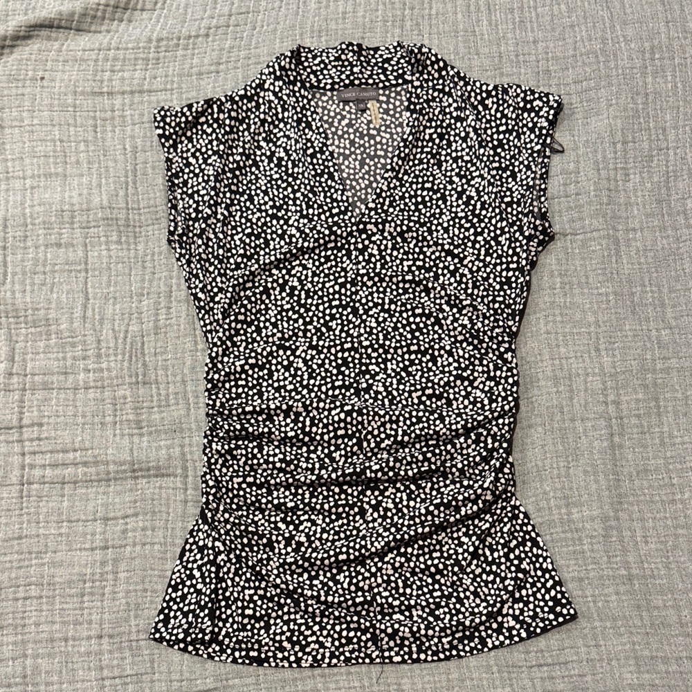 Vince Camuto Black and White Dotted Blouse